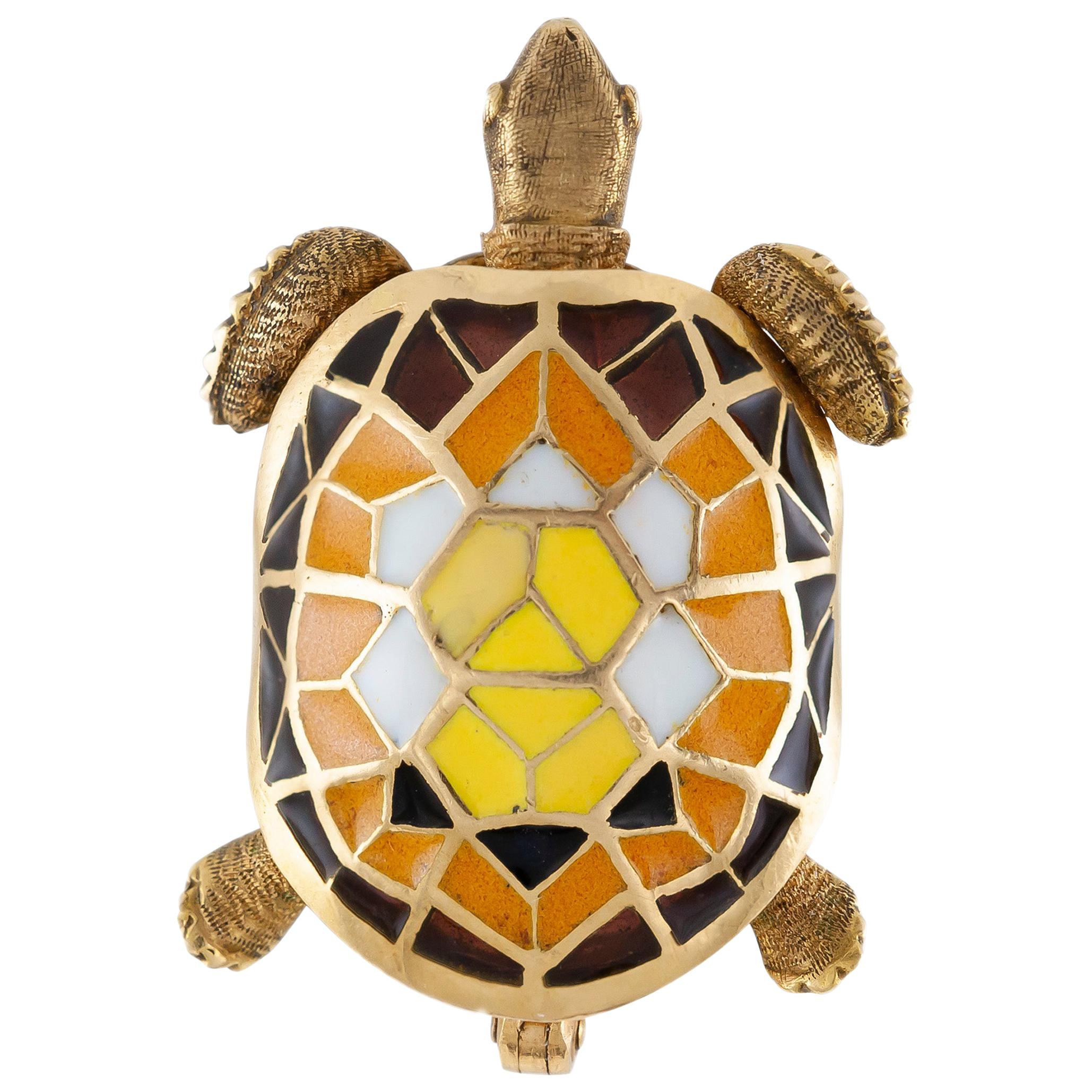 Enamel and Gold Turtle Pin