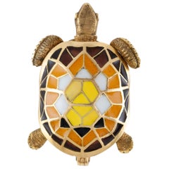 Retro Enamel and Gold Turtle Pin