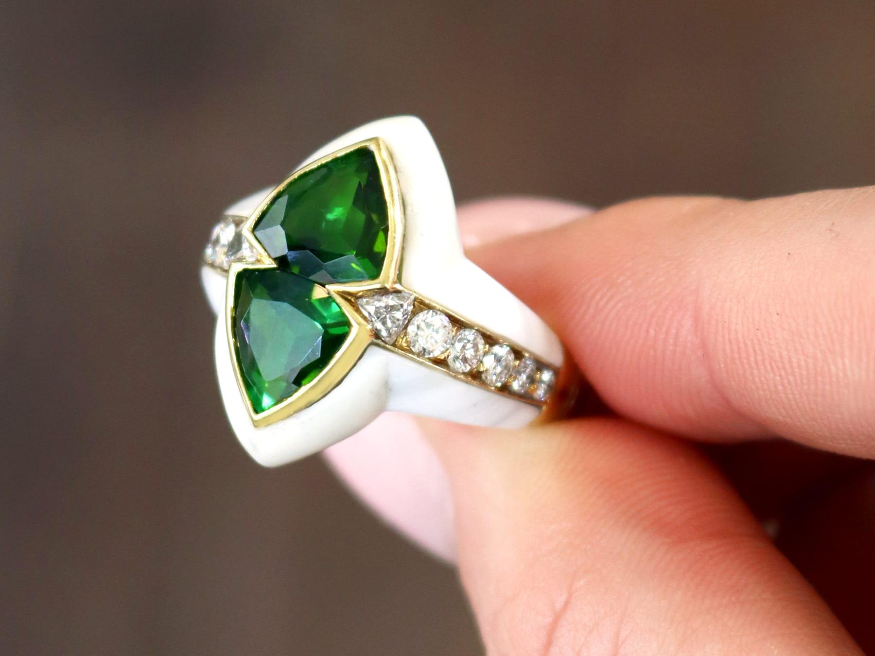 da uomo o donna Anello con smalto e tormalina verde e diamanti in oro giallo in vendita