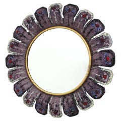 Sonnenschliffspiegel mit Blumen aus Emaille und Metall im Stil von François Lembo, 1950er Jahre