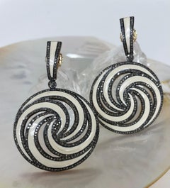 Enamel and Pave Diamond Pinwheel Design Earrings