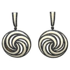 Enamel and Pave Diamond Pinwheel Design Earrings