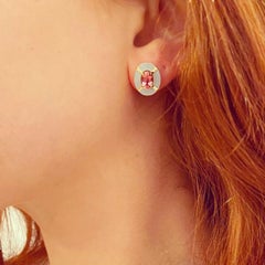 Enamel and Pink Tourmaline Oval Stud Earrings