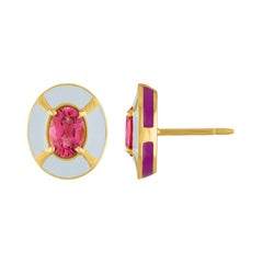 Enamel and Pink Tourmaline Oval Stud Earrings
