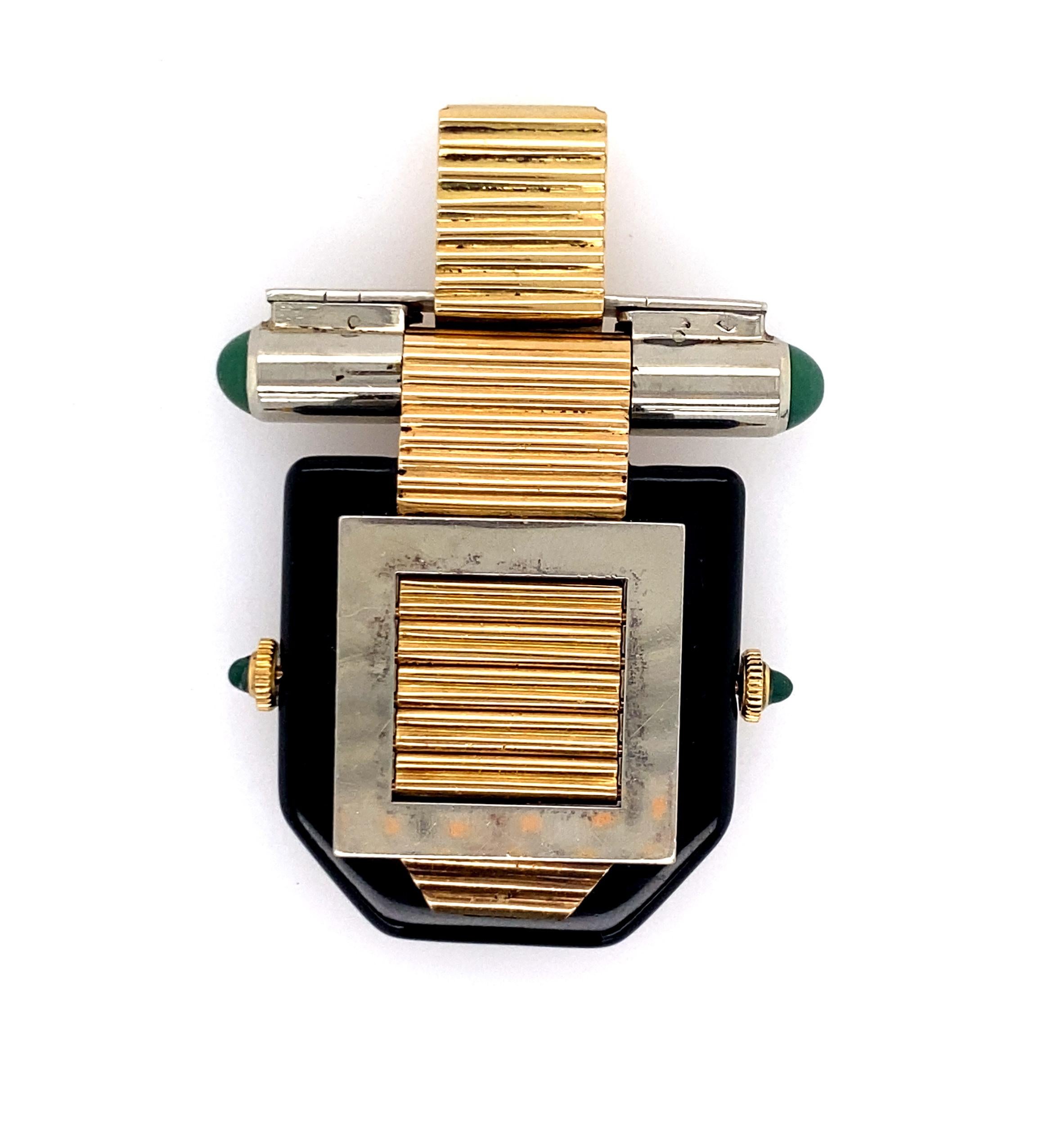 Enamel and Serpentine 'Montre à Volets' Lapel Watch In Good Condition For Sale In New York, NY