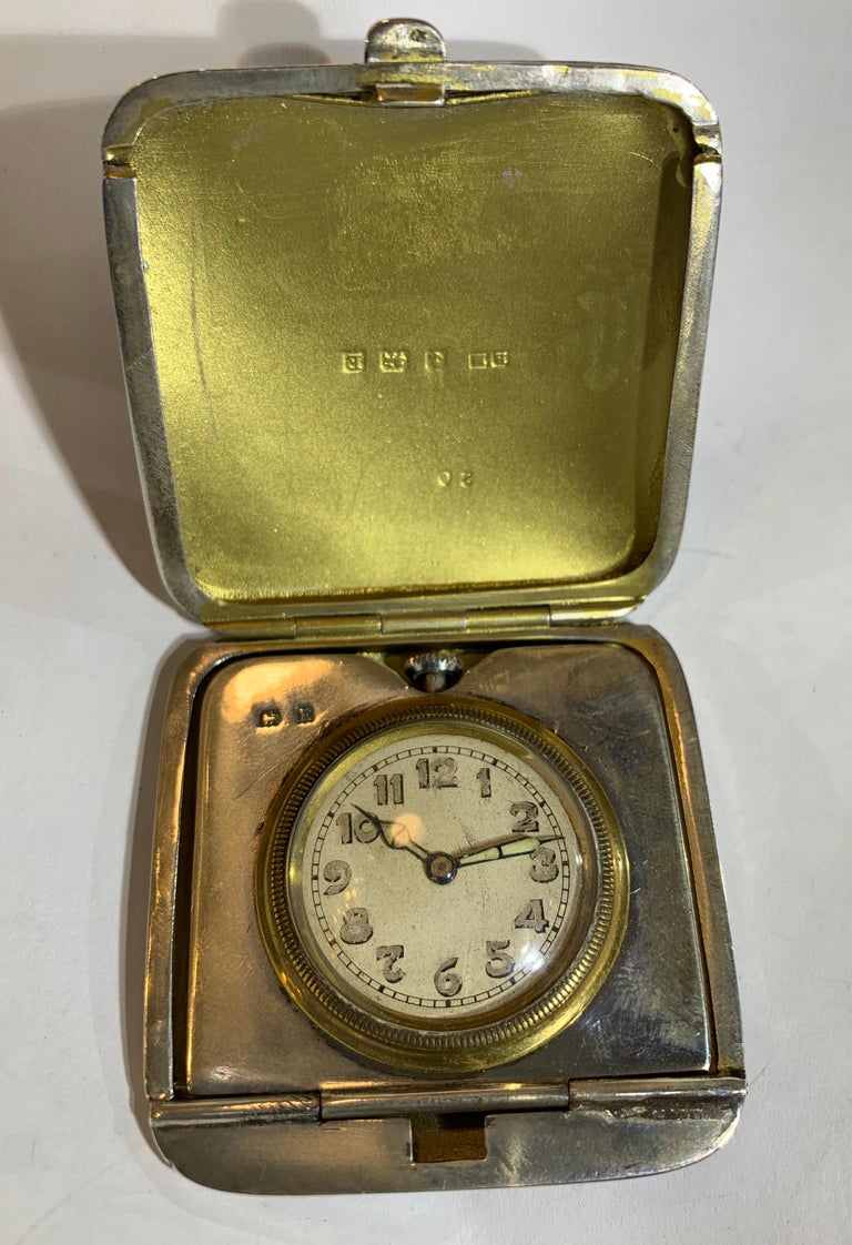 Enamel and Silver 1920s Antique Travel Clock For Sale at 1stdibs