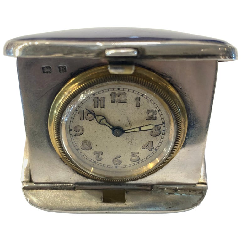 Enamel and Silver 1920s Antique Travel Clock For Sale at 1stdibs