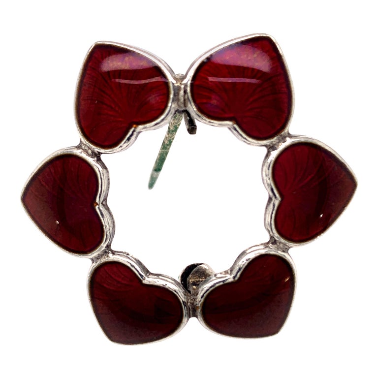 Enamel and Sterling Silver Heart Pin For Sale at 1stDibs