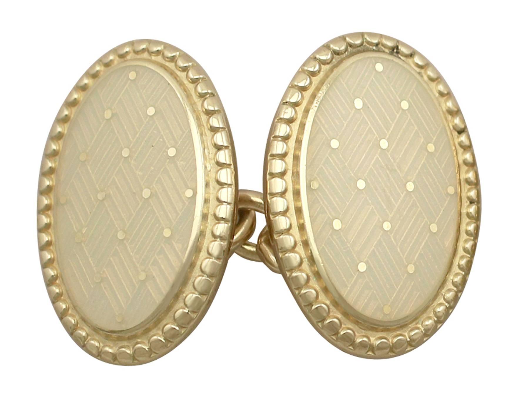 An exceptional contemporary pair of white enamel and 18 carat yellow gold cufflinks by Longmire; part of our diverse gent's jewellery collections.

These exceptional, fine and impressive Longmire* cufflinks have been crafted in 18 ct yellow