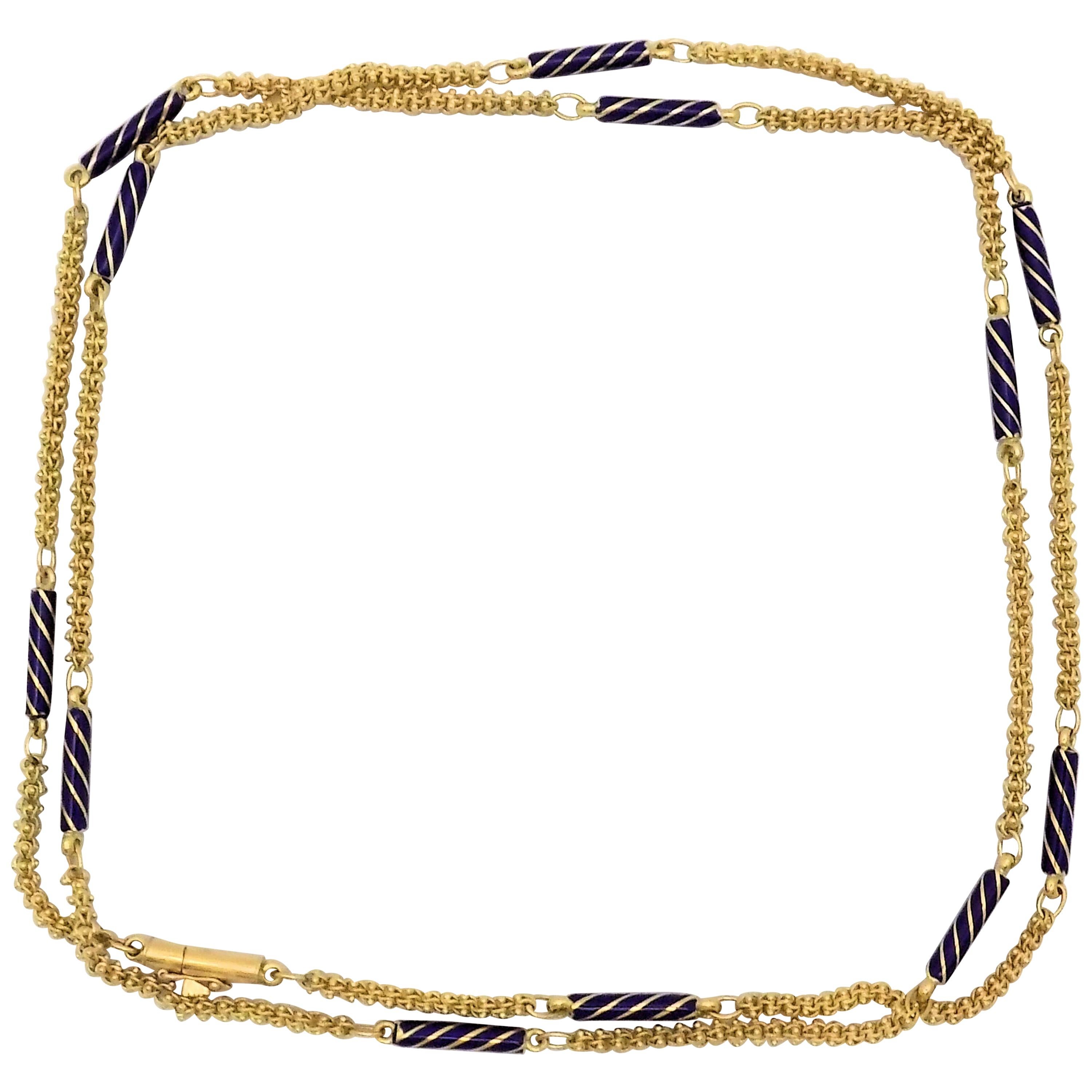 PRICE REDUCED Enamel and Yellow Gold Etruscan Link Necklace For Sale