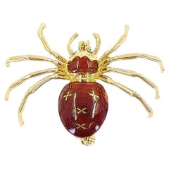 Retro Enamel and Yellow Gold Spider Brooch