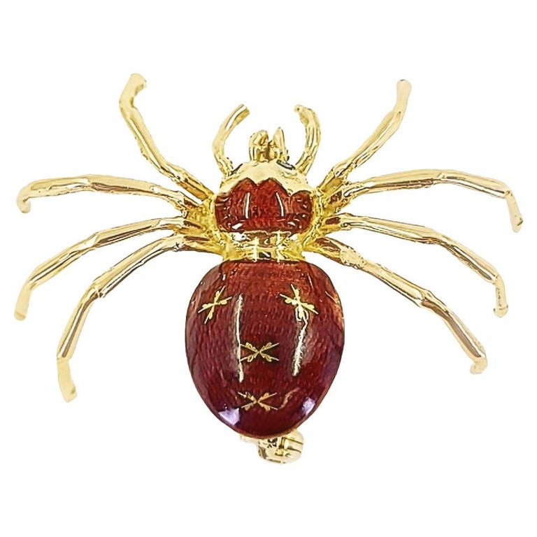 Sold at Auction: JEWELRY. 14kt Gold, Pearl and Gem Spider Brooch.