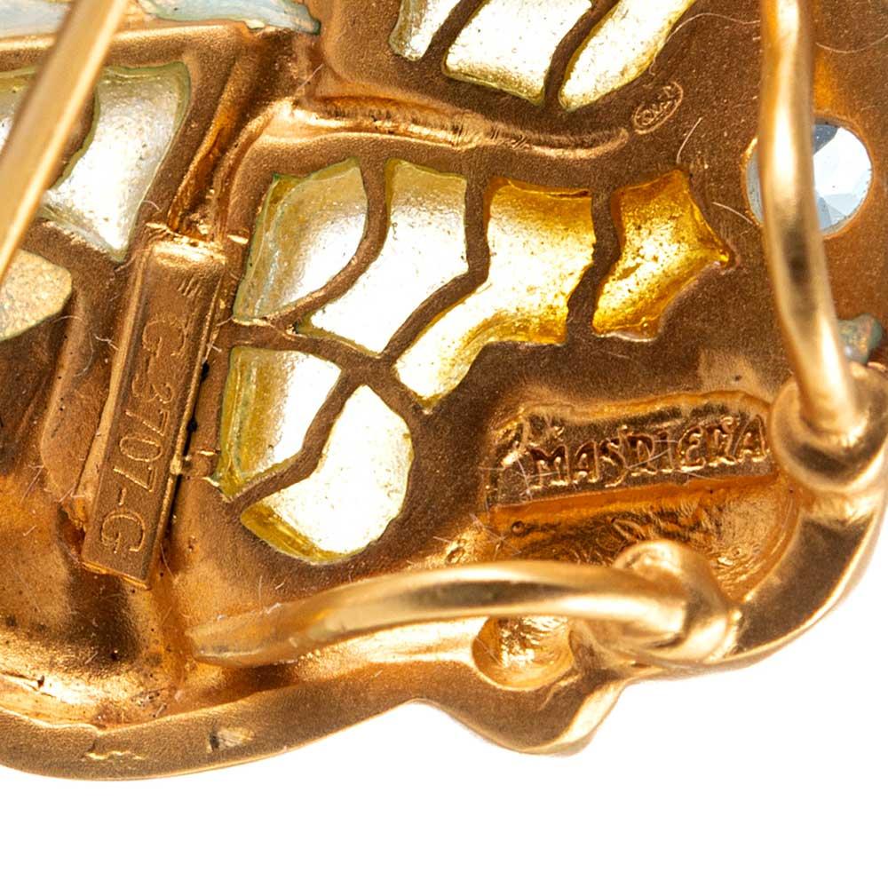 Women's or Men's Masriera Enamel and Aquamarine Gold Pin Pendant