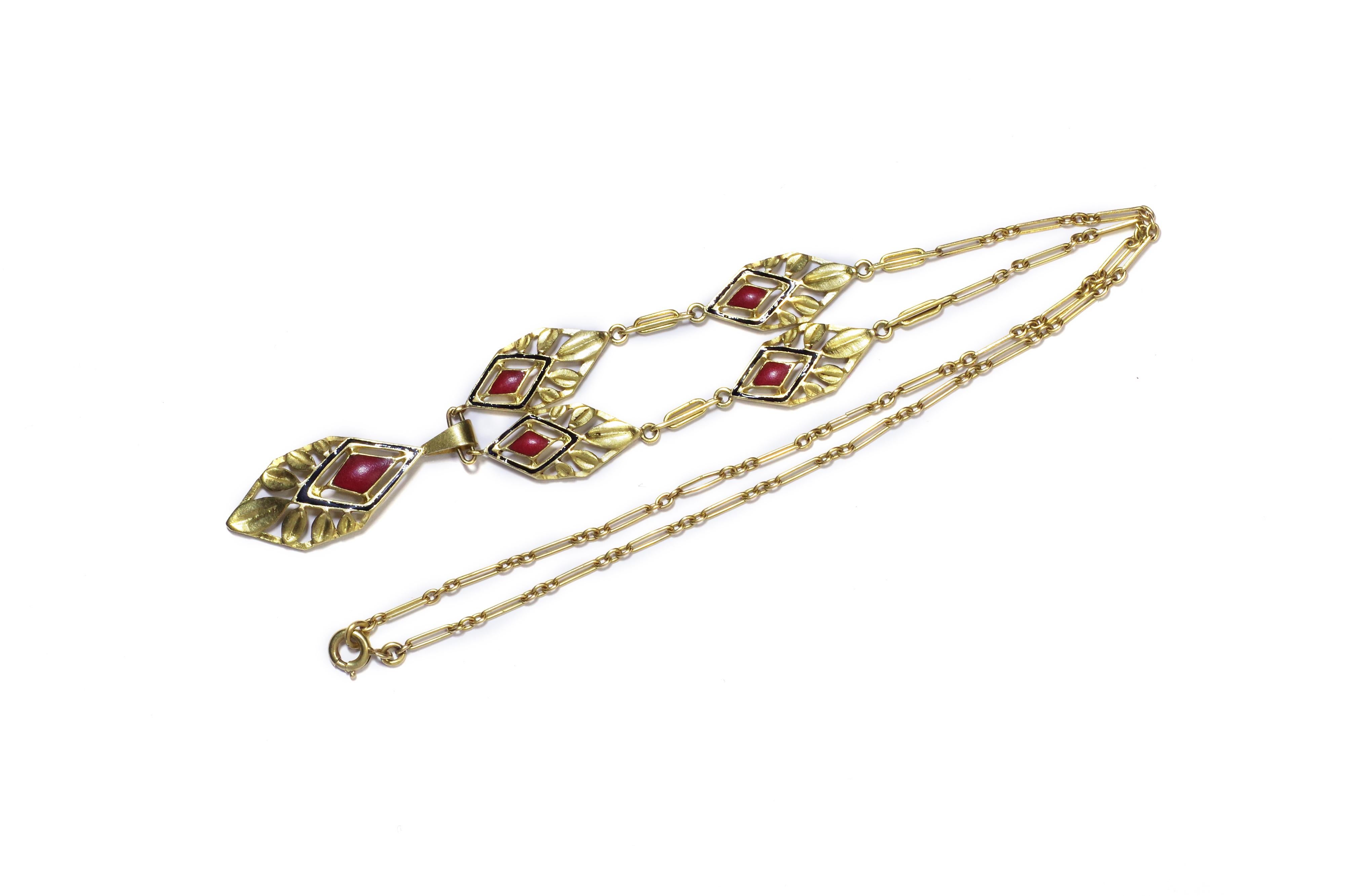 Enamel Art Deco necklace in 18k gold, Necklace called a 
