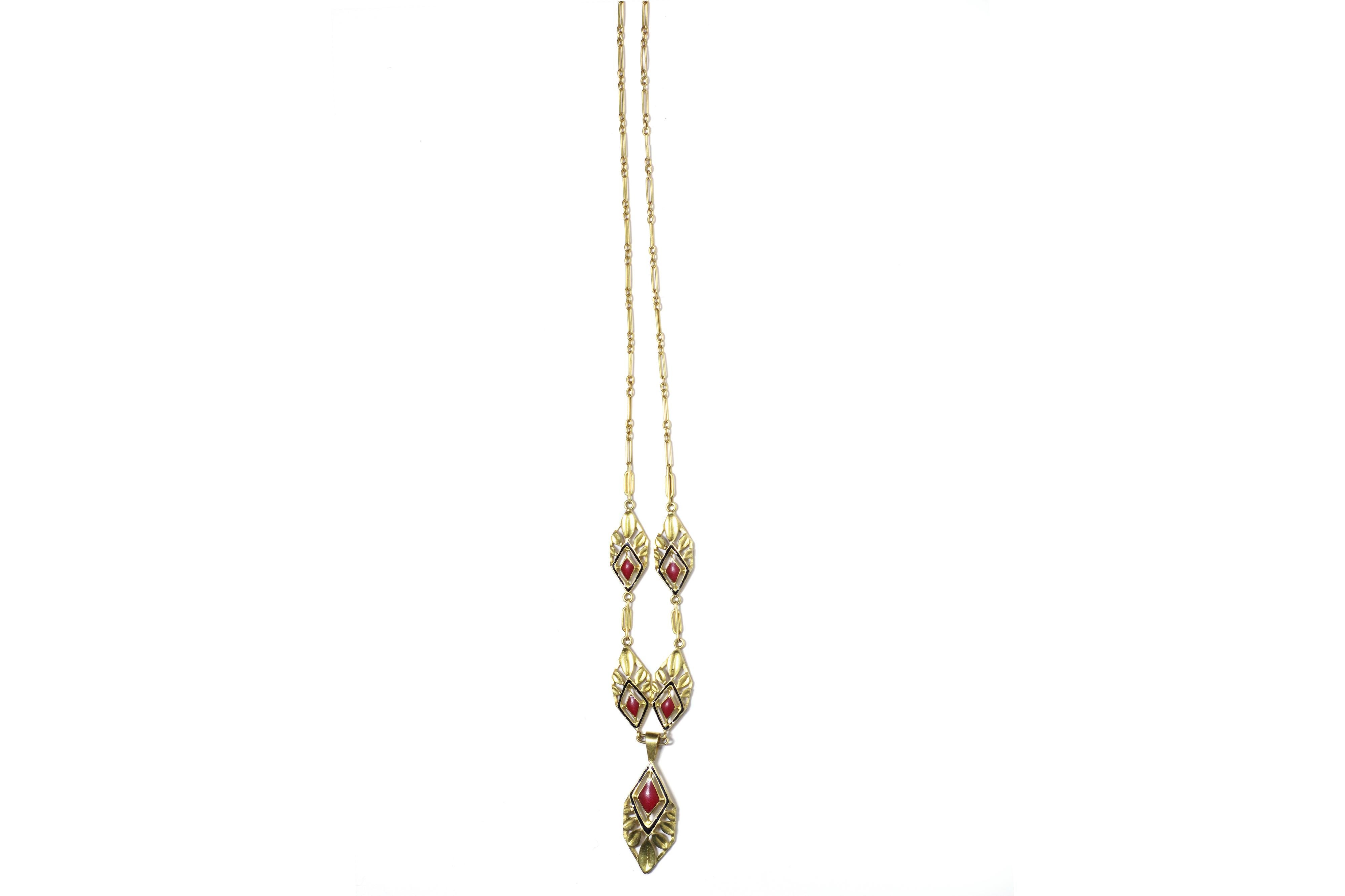 Enamel Art Deco necklace in 18k gold, Necklace called a 