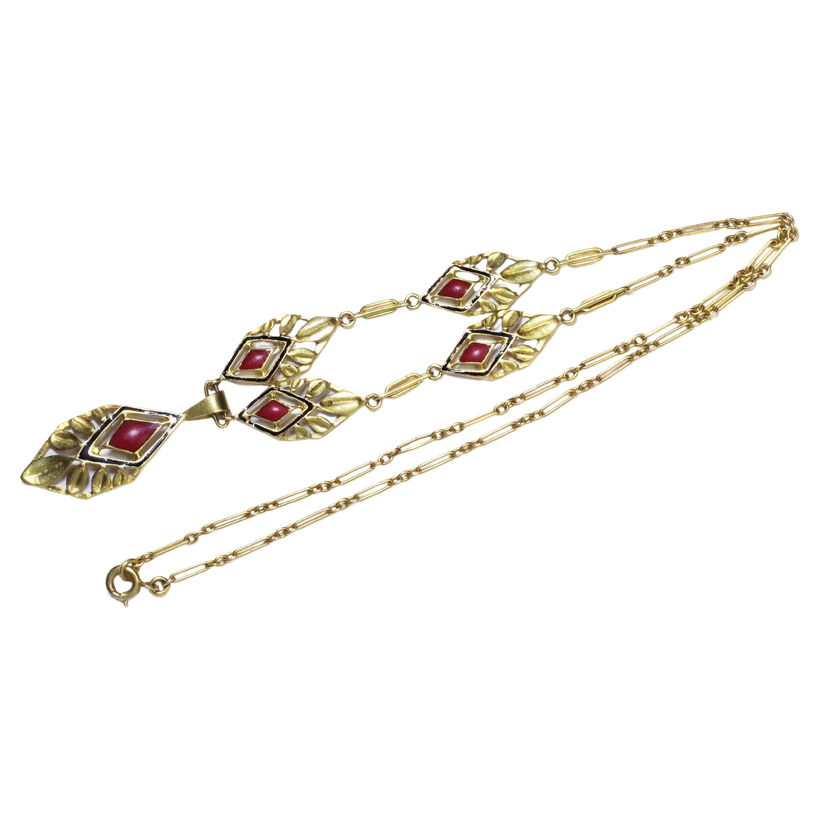 Enamel Art Deco necklace in 18k gold, Necklace called a "drapery"  For Sale
