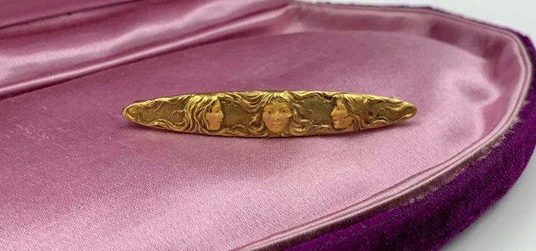 Broche Art Nouveau Années 1900 - Représente Une Jeune Femme, Diamètre ~3.2 Cm, Occasion