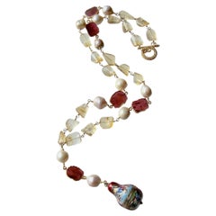 Enamel Balloon Vinaigrette, Citrine, Pearls & Garnet Slices, Brezza Dolce V