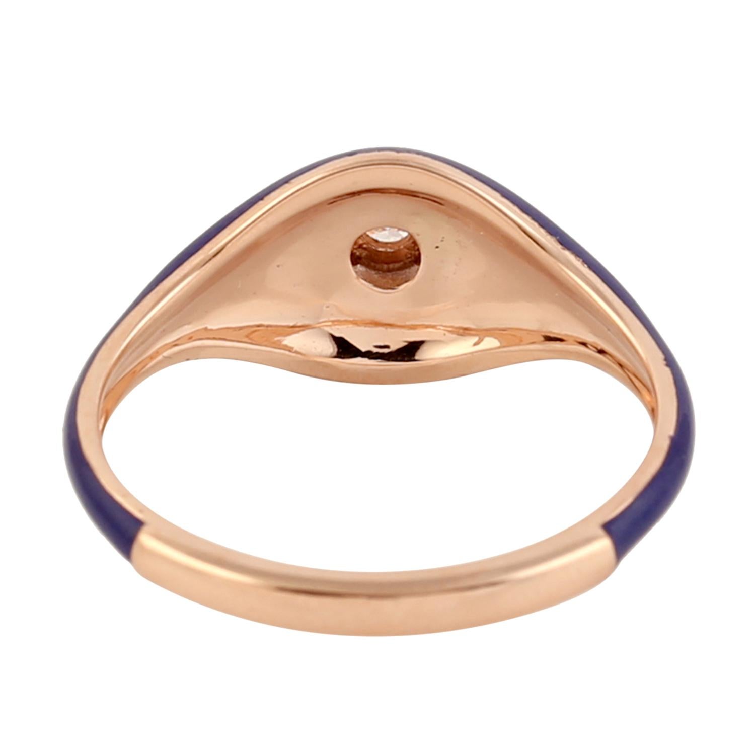 Artisan Enamel Band Ring With Center Diamond Made In 14k Rose Gold For Sale