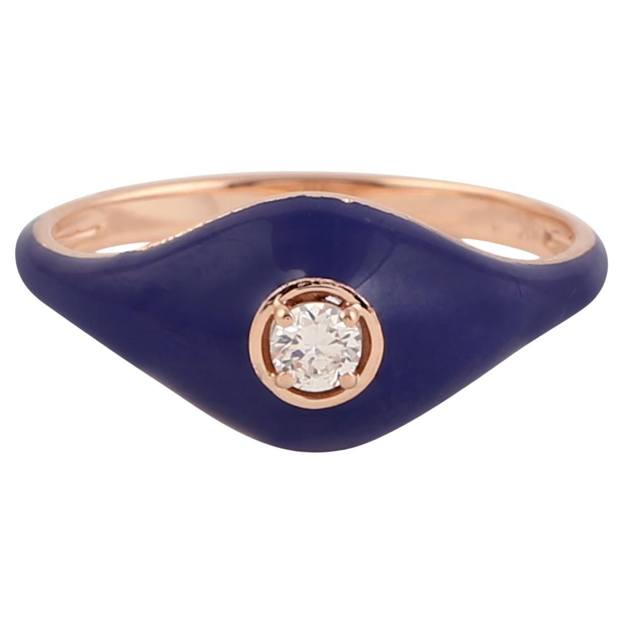Enamel Band Ring With Center Diamond Made In 14k Rose Gold