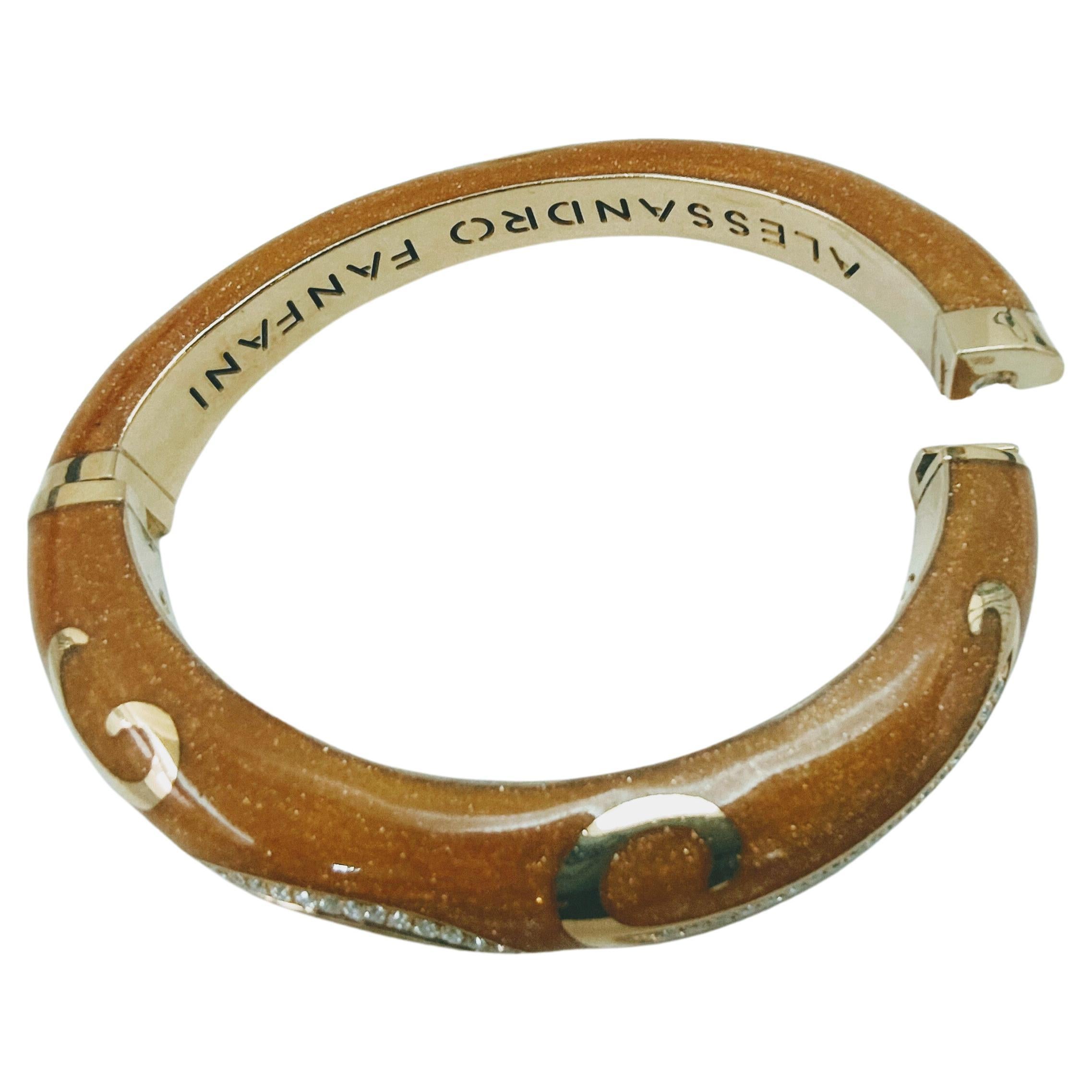 Enamel Bangle Alessandro Fanfani Yellow Gold 18 Karat Diamond Brilliant Cut For Sale 3
