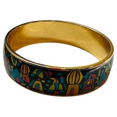 Enamel Bangle Bracelet Wide 65 PM Black, Orange Yellow Gold Trim