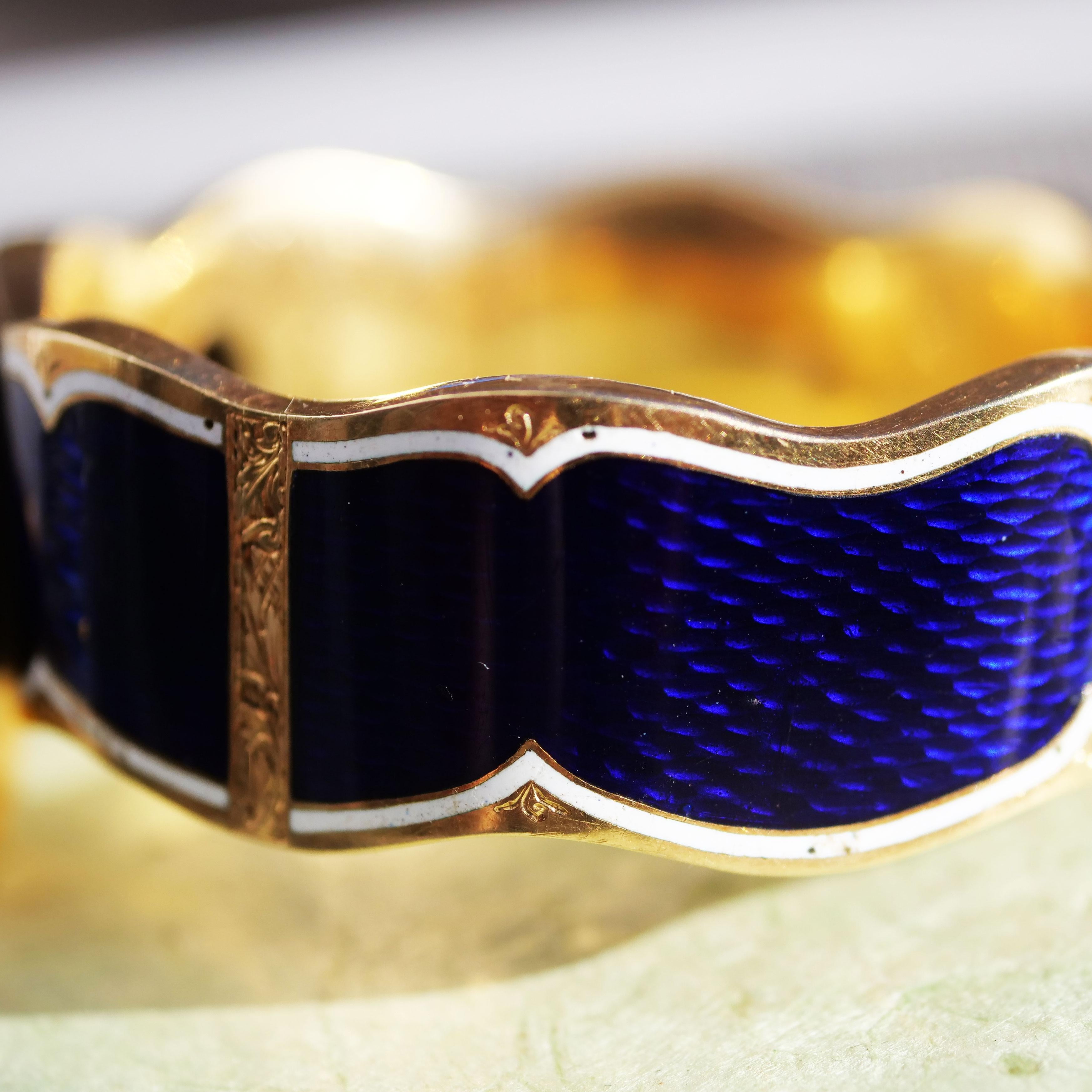 Enamel Bangle late 18 Century Sacred Midnight Blue with Yellow Gold and Diamonds For Sale 4