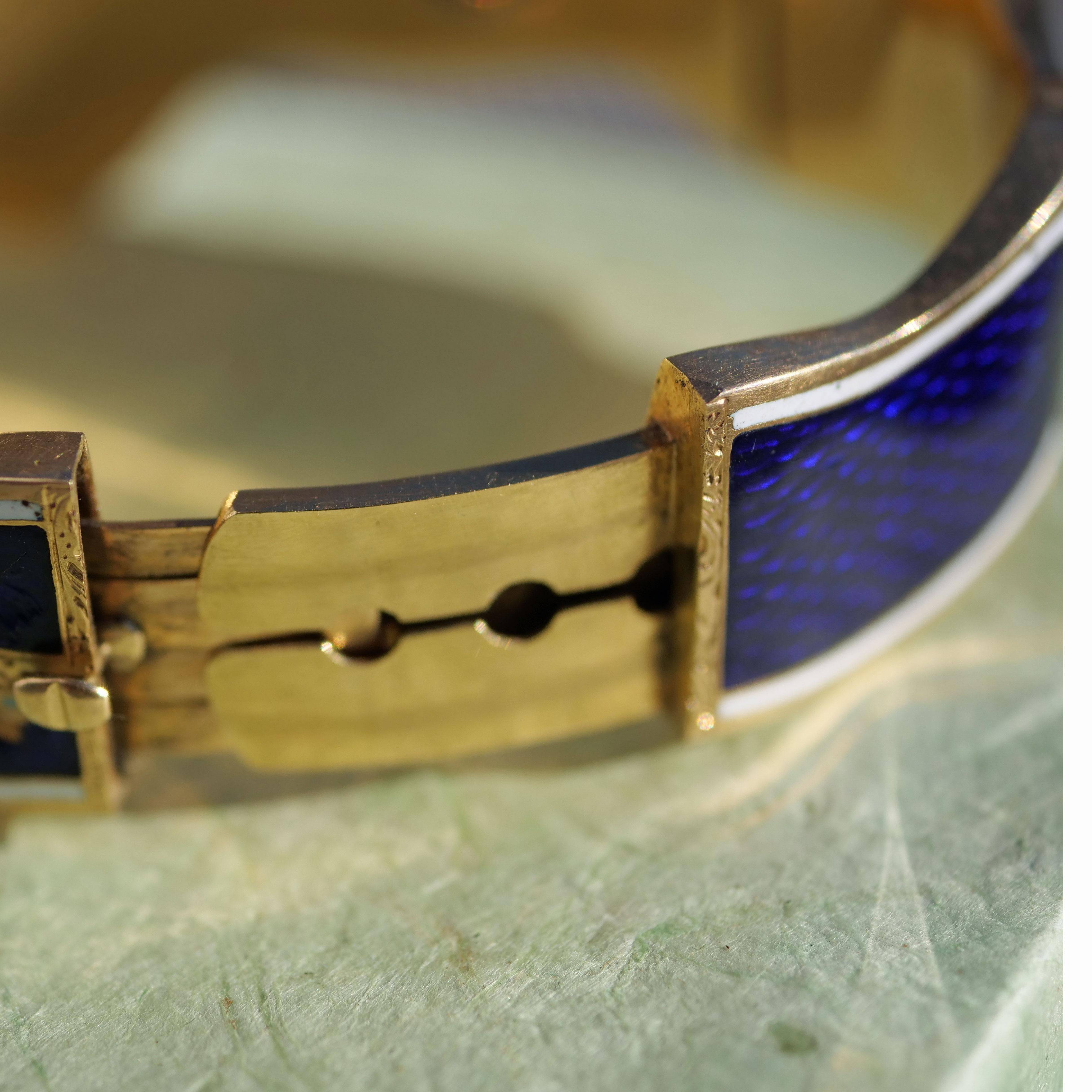 Enamel Bangle late 18 Century Sacred Midnight Blue with Yellow Gold and Diamonds For Sale 5