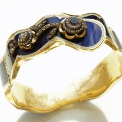 Enamel Bangle late 18 Century Sacred Midnight Blue with Yellow Gold and Diamonds