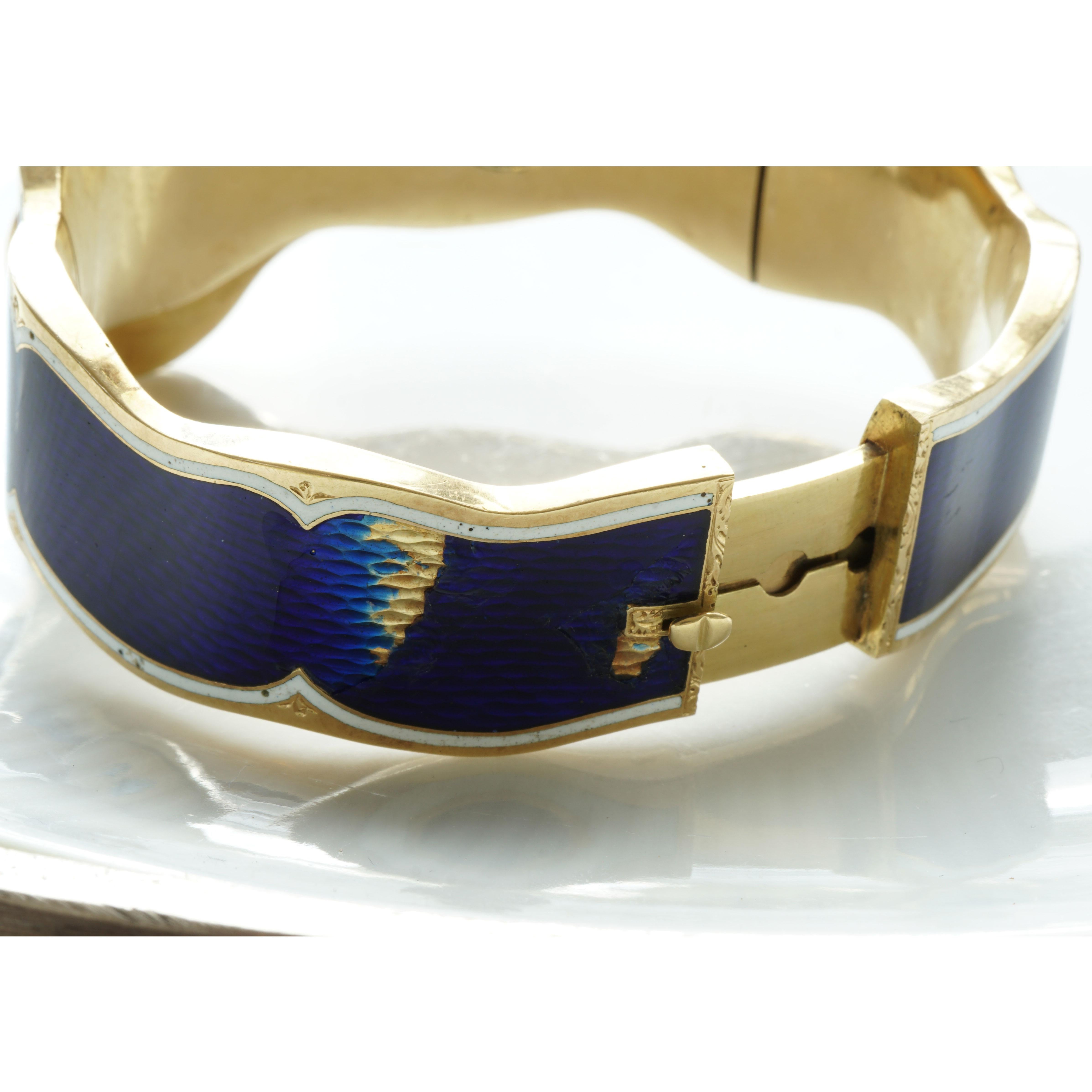 Enamel Bangle late 18 Century Sacred Midnight Blue with Yellow Gold and Diamonds For Sale 1
