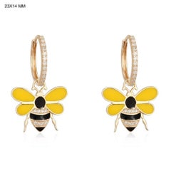 Enamel Bee 14K (or 18k upon request) Yellow Gold Dangle Earrings