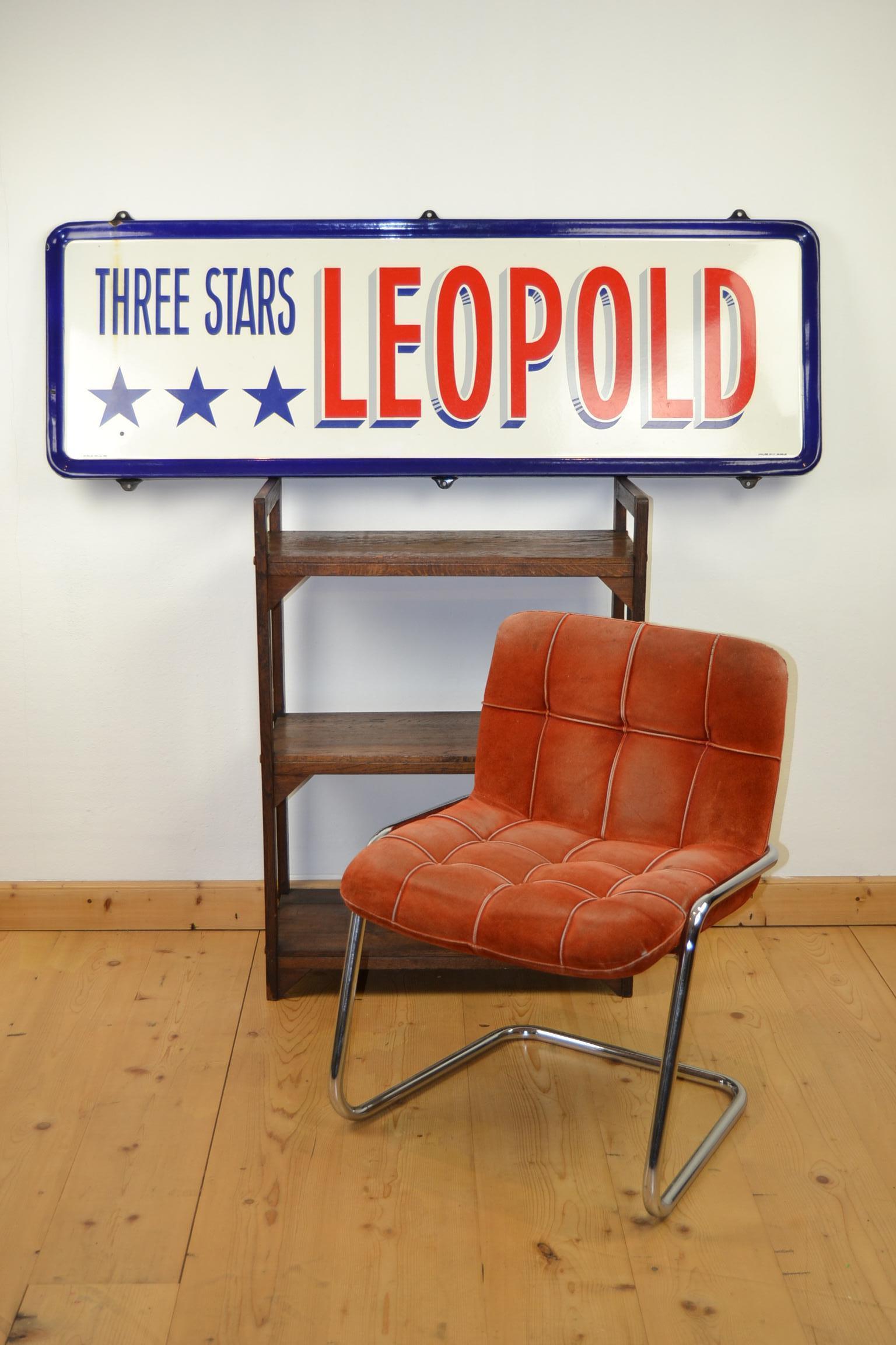 Porcelain Belgian Beer Sign, Three Stars Leopold, 1950s For Sale 11
