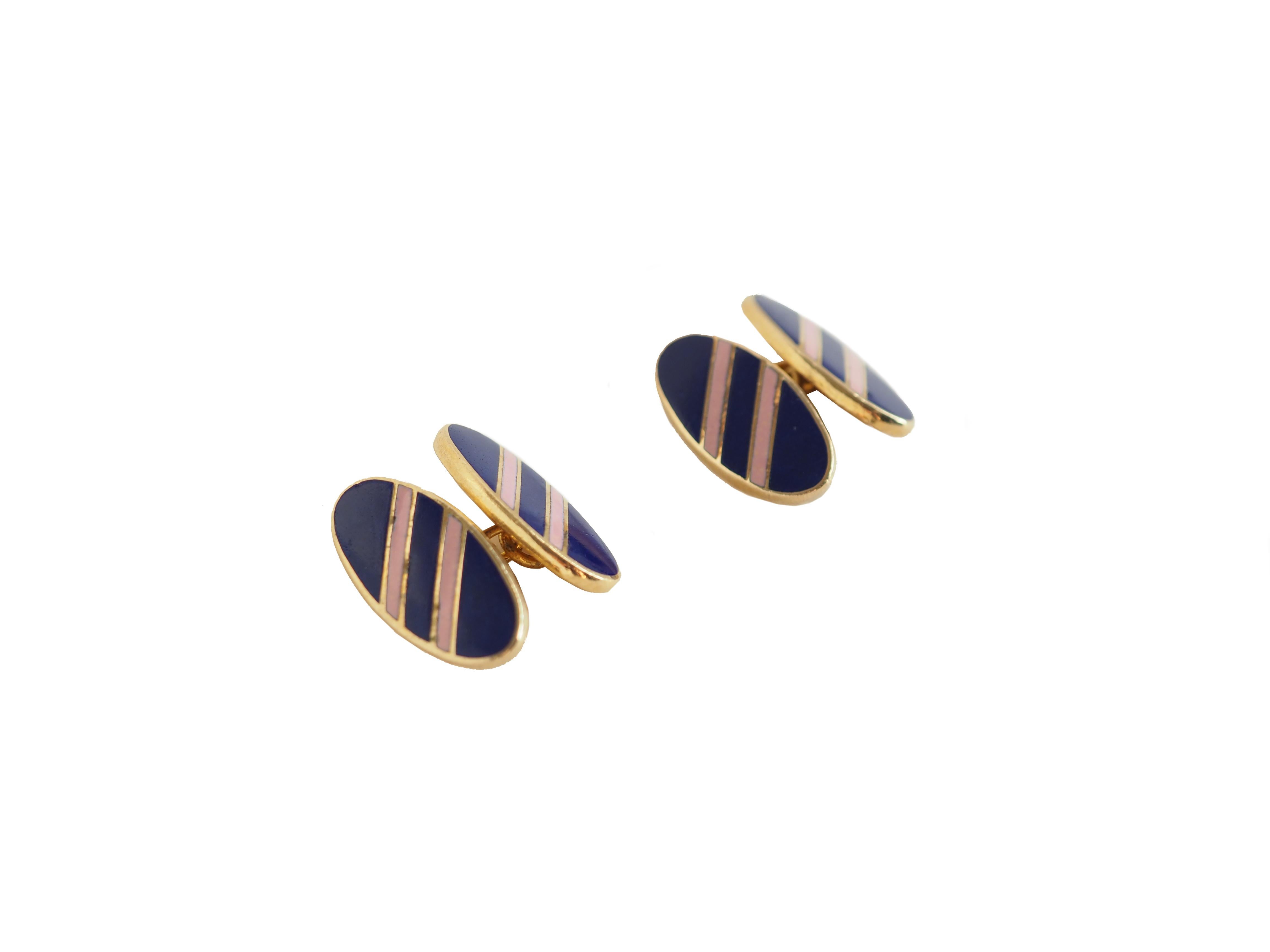 Femenino o masculino Gemelos esmaltados Blu Rose Stripes Gold Filled en venta