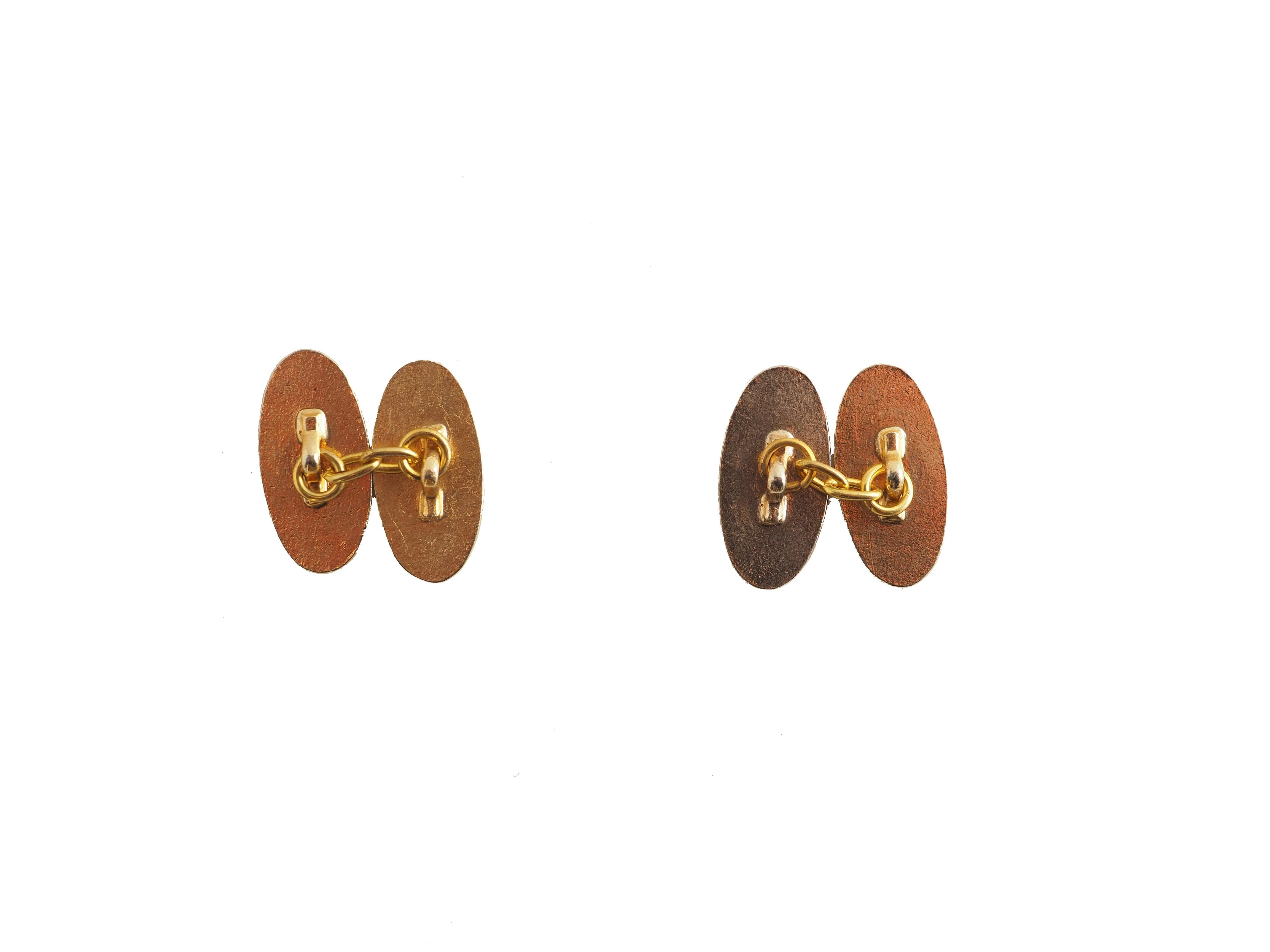 Gemelos esmaltados Blu Rose Stripes Gold Filled en venta 1