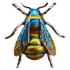 Enamel Blue and Yellow Golden Bumble Bee Vintage Brooch Pin