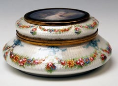 Enamel Box Gilt Inside Painted Flowers Garlands Lady's Portrait, France