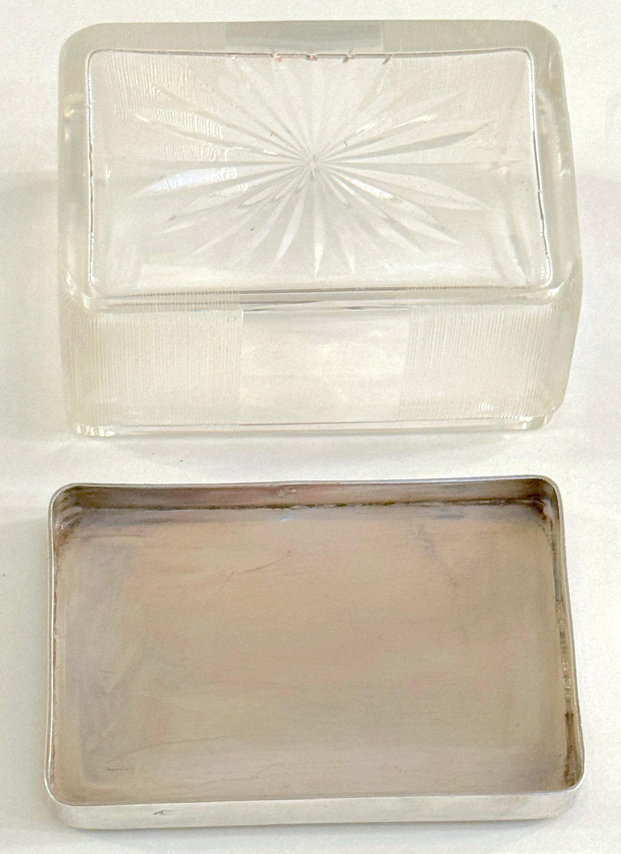 Rectangular French Silver Light Blue Guilloché Enamel and Crystal Table Box For Sale 4
