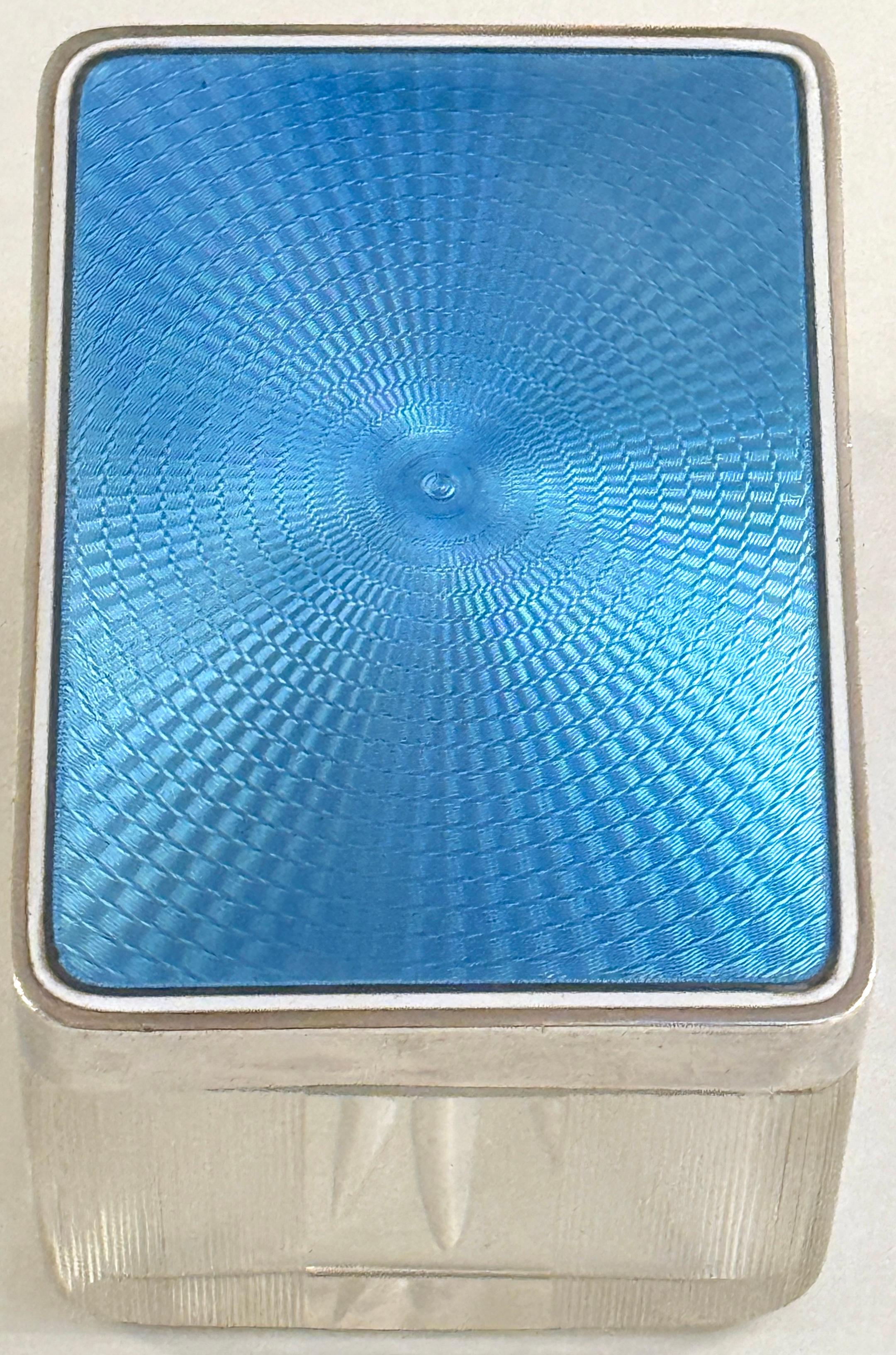Rectangular French Silver Light Blue Guilloché Enamel and Crystal Table Box In Good Condition For Sale In West Palm Beach, FL