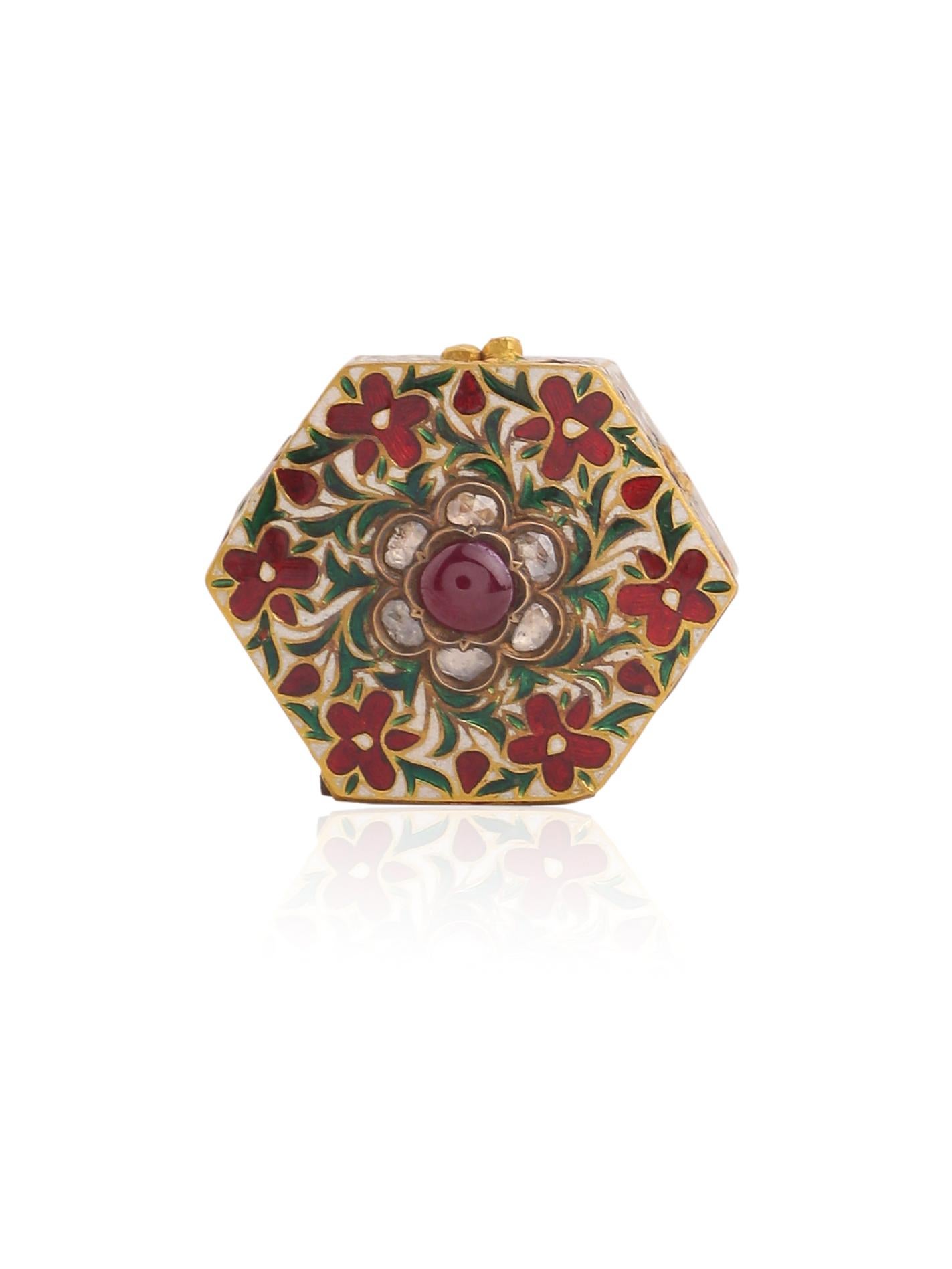 Women's or Men's Enamel Box with Diamond and Rubies Handcrafted in 18 Karat Gold For Sale