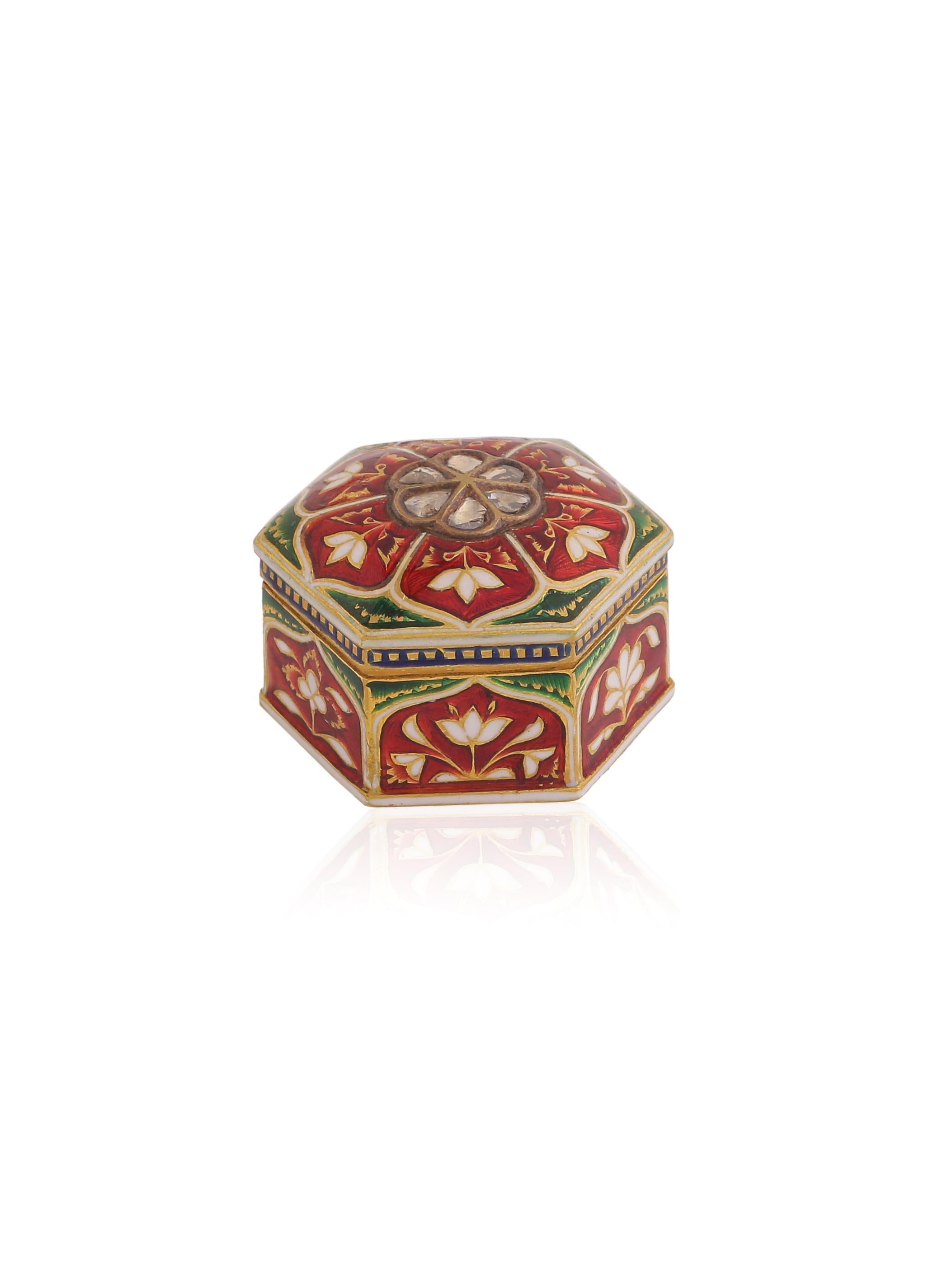 Emaille-Schachtel mit Diamanten, handgefertigt aus 18 Karat Gold (Art déco) im Angebot