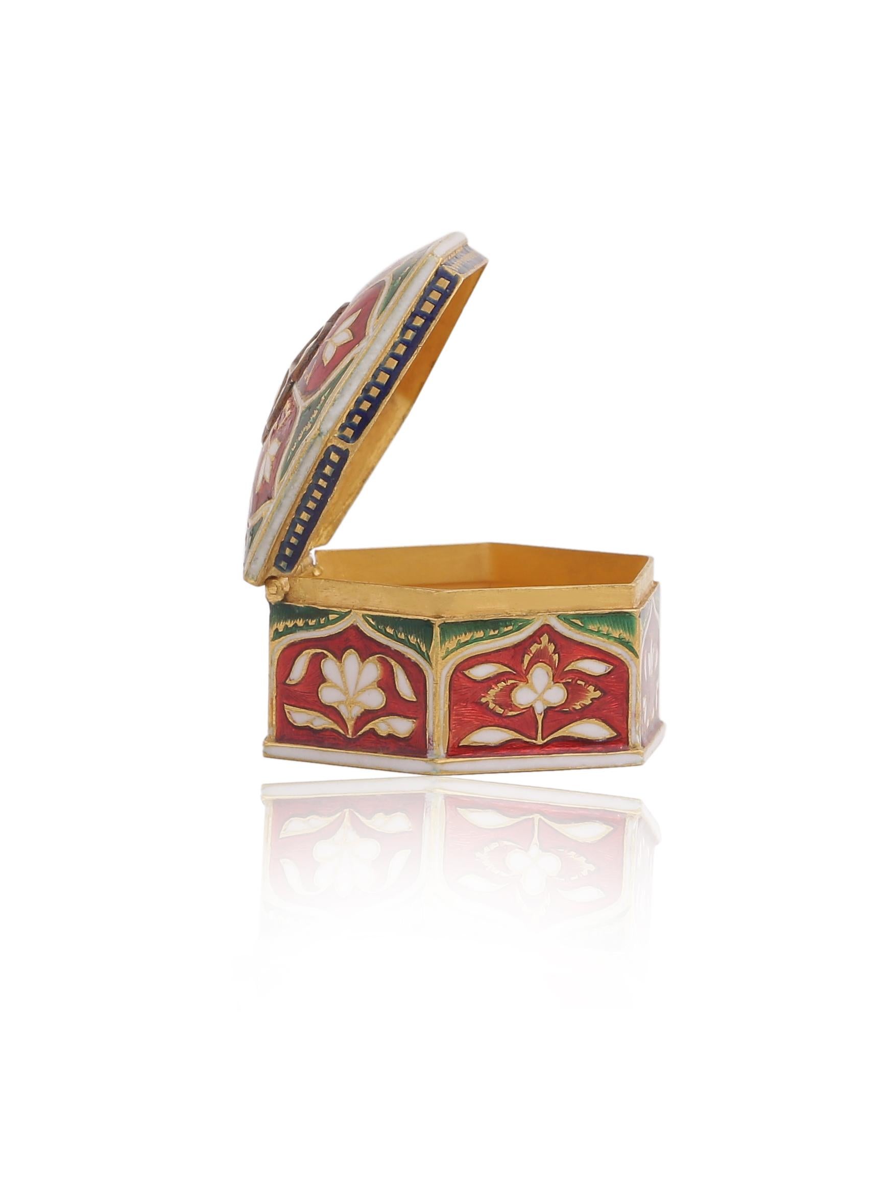 Emaille-Schachtel mit Diamanten, handgefertigt aus 18 Karat Gold (Rosenschliff) im Angebot