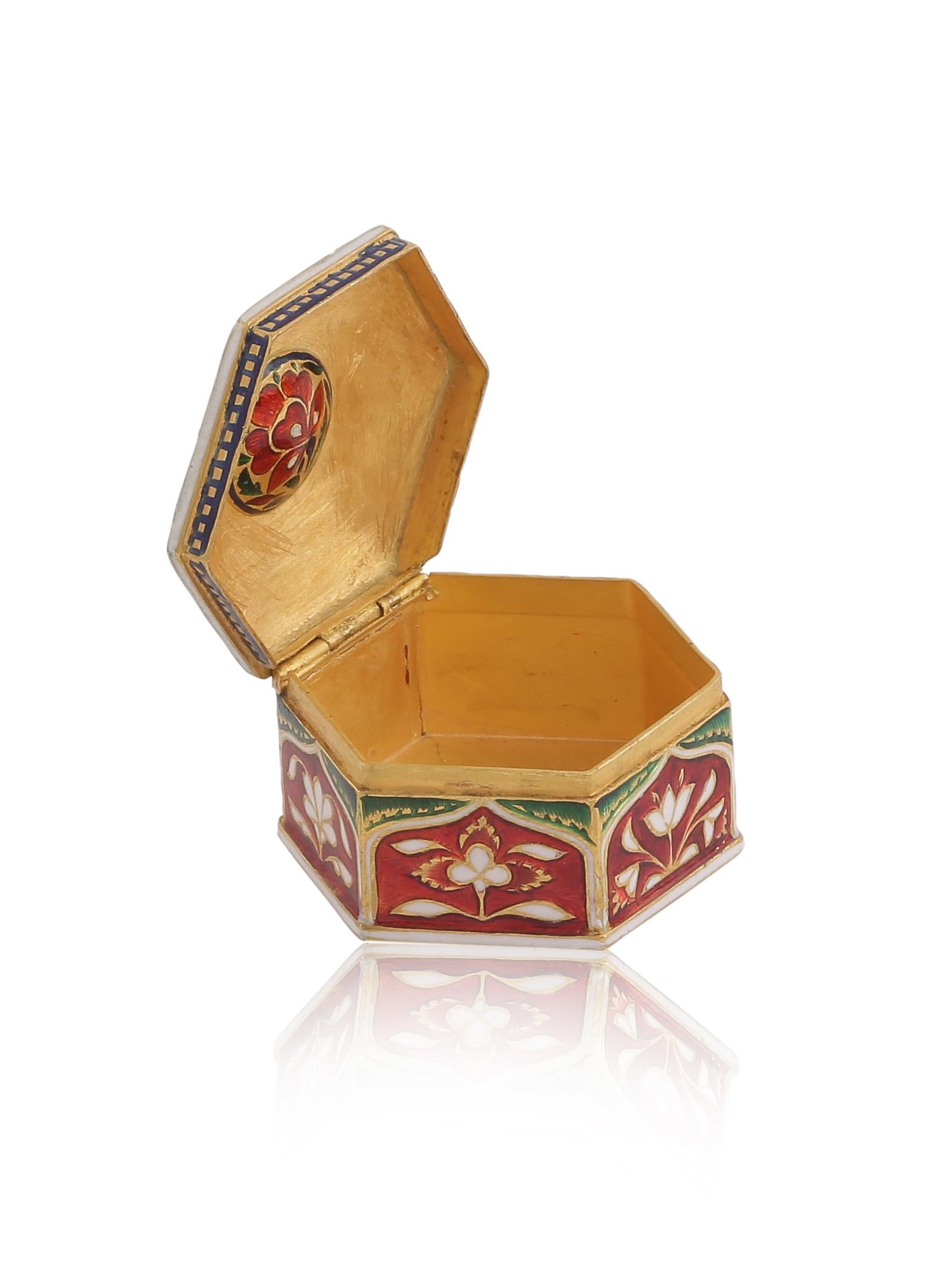 Boîte en émail et diamants fabriquée à la main en or 18 carats Neuf - En vente à Jaipur, IN