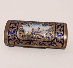 Enamel Brass Pillbox with Pastoral Scene