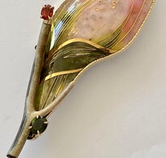 Enamel Brooch in 24, 22&18K Gold, Specatite Garnet, Tourmeline, Petrified Coral