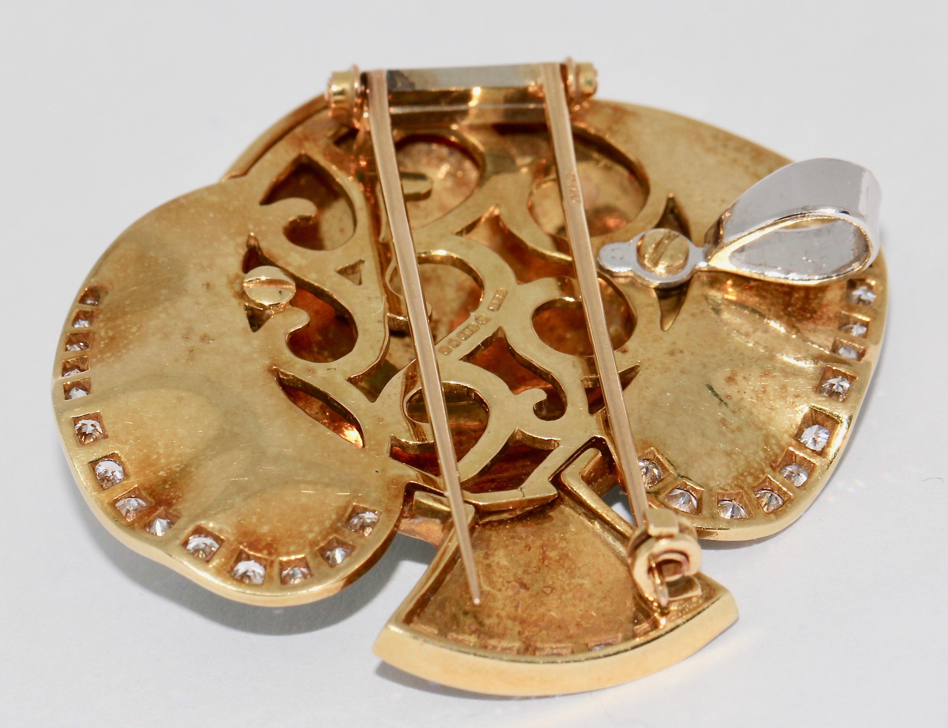 Broche et pendentif en émail représentant un poisson ornemental exotique, en or 18 carats et diamants en vente 5