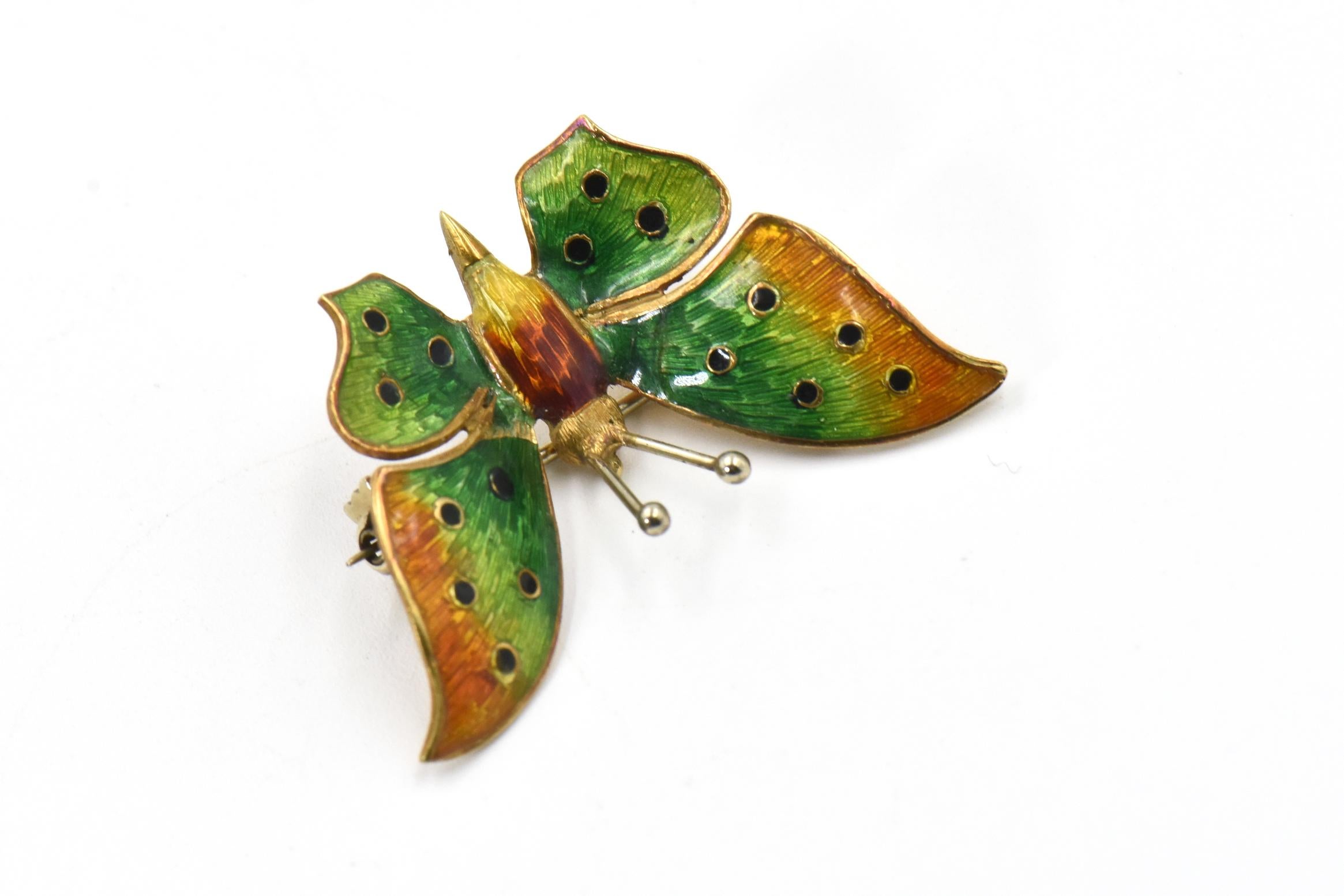 Enamel Butterfly Gold Pin Brooch For Sale 1