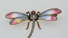 Vintage 14K Gold Enamel Butterfly Brooch with Diamonds and Rubies
