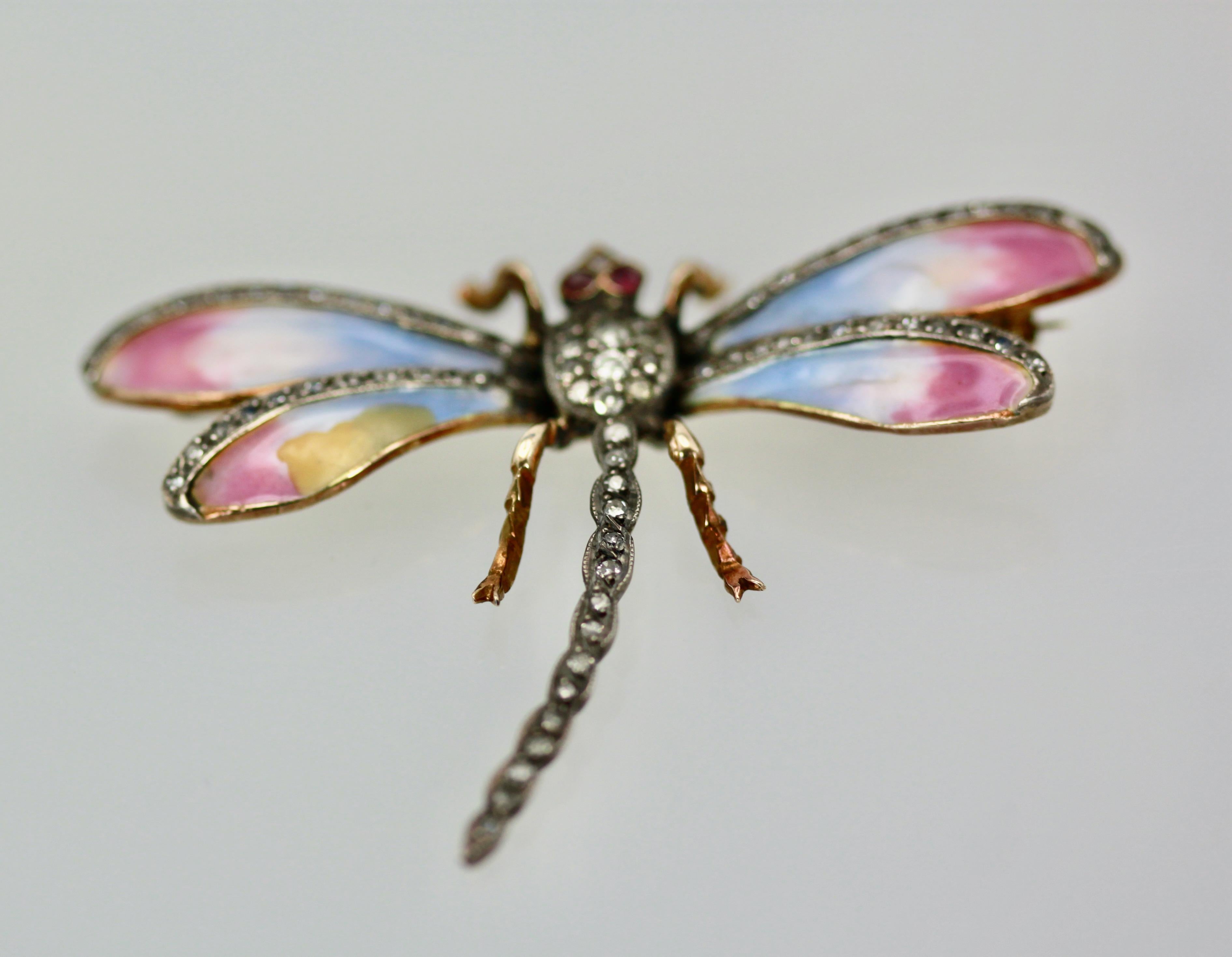 Enamel Butterfly Pastel Colors 14K In Fair Condition For Sale In North Hollywood, CA