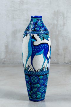 Vase à fleurs en céramique émaillée de Charles Catteau Signé Boch La Louvière