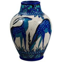 Enamel Ceramic Flower Vase by Charles Catteau Signed Boch La Louvière